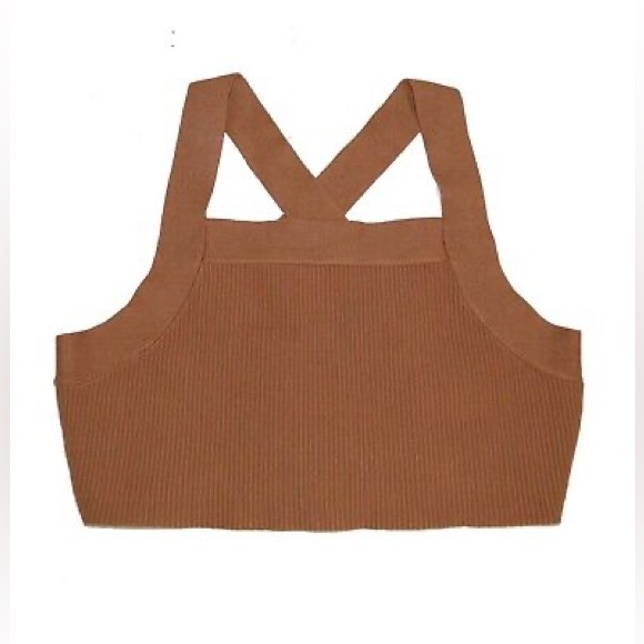 HOUSE OF HARLOW Cross Brown Crop Compression Knit Top - Picture 1 of 4